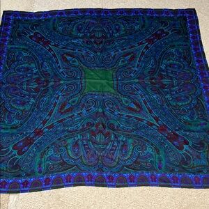 Liz Claiborne 100% Wool Paisley Scarf Blue Green Purple – Made in Japan